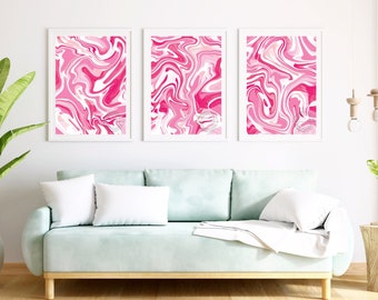 Preppy Wall Art Set of 3, Preppy Room Decor Set of 3, Preppy Paintings Set of 3, Hot Pink Set of 3 Prints, Bright Pink 3 Piece Wall Art