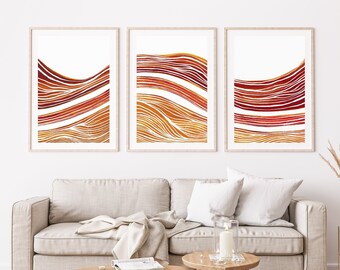 Arredamento della camera Estetica Minimalista, 3 pezzi di arte murale, Set di arte murale minimalista di 3, Set di 3 stampe, Set di arte murale Boho di 3, Stampe in terracotta