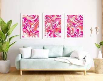 Set di 3 quadri preppy da parete, set di 3 decorazioni per la stanza in stile preppy, set di 3 dipinti preppy, set di 3 stampe rosa acceso, set di 3 quadri rosa acceso da parete