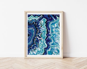 Geode Wall Art, Geode Print, Blue Geode Painting, Geode Art, Blue Abstract Art, Printable Wall Art, Digital Download Art, Abstract Art Print