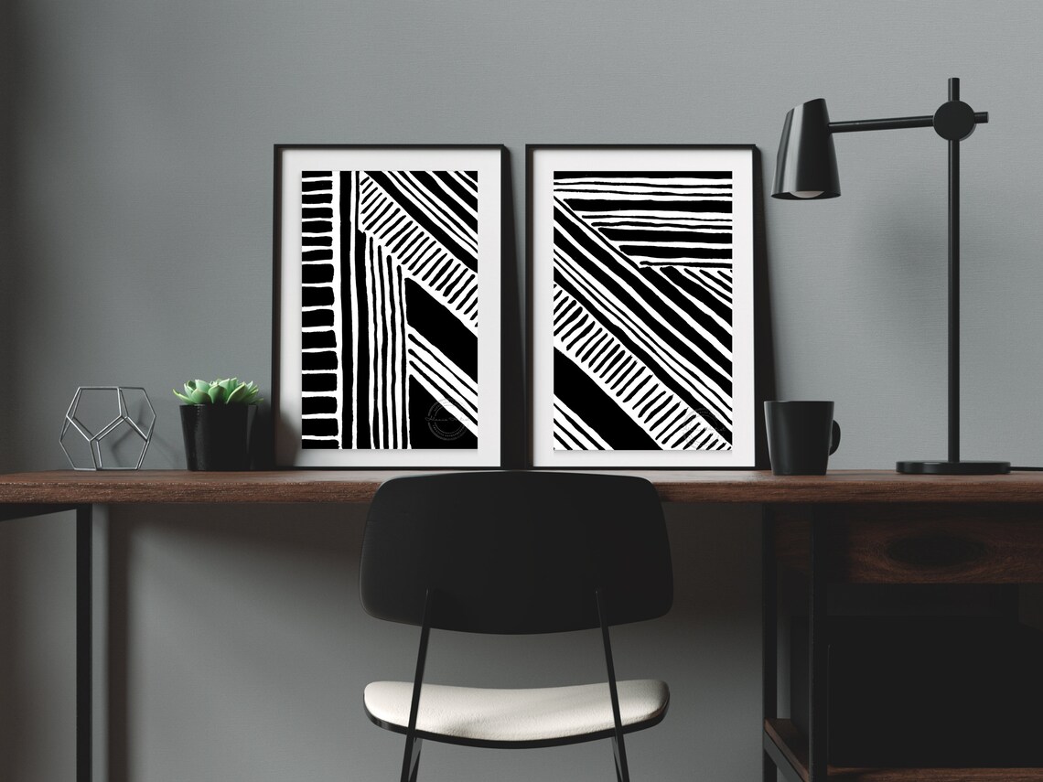 2 Piece Wall Art, Black and White Prints Set of 2, Printable Art, Line ...