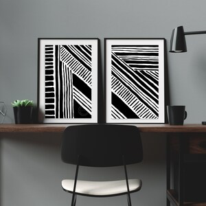 2 Piece Wall Art, Black and White Prints Set of 2, Printable Art, Line ...