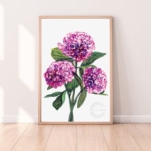 Hydrangea Painting Pink, Botanical Wall Art, Hydrangea Print Pink, Pink Hydrangea Watercolor, Preppy Wall Art, Pink Flowers Watercolor Print