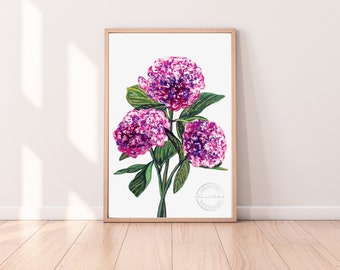 Hydrangea Painting Pink, Botanical Wall Art, Hydrangea Print Pink, Pink Hydrangea Watercolor, Preppy Wall Art, Pink Flowers Watercolor Print