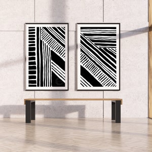 2 Piece Wall Art, Black and White Wall Art Set, 2 Piece Abstract Art ...