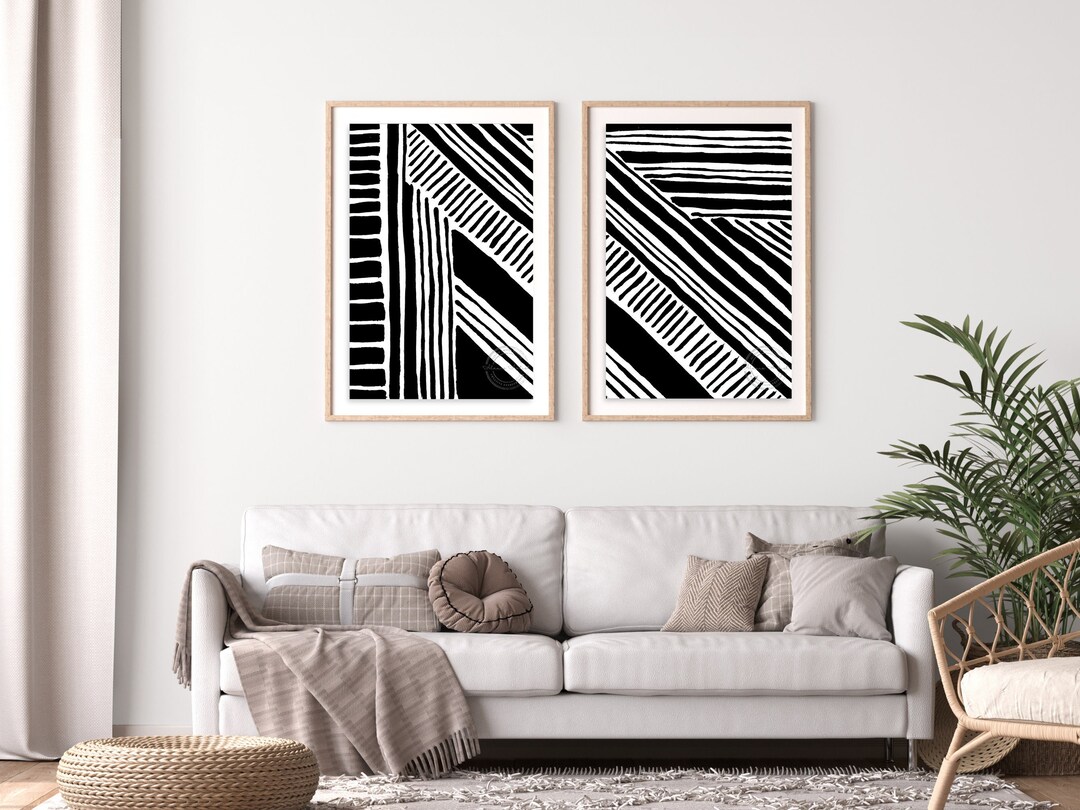 2 Piece Wall Art, Black and White Prints Set of 2, Printable Art, Line ...