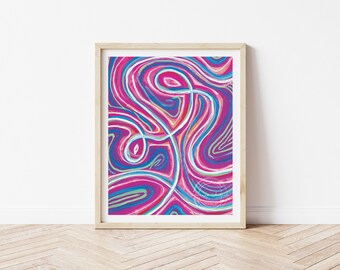 Preppy Wall Art, Preppy Decor, Colorful Abstract Artwork, Printable Wall Art, Digital Download Art, Pink Abstract Art Printable, Line Artwork