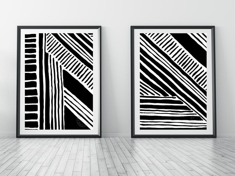 2 Piece Wall Art, Black and White Wall Art Set, 2 Piece Abstract Art ...