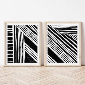 2 Stück Wandkunst, Schwarz-Weiß-Wandkunst-Set, 2-teilige abstrakte Kunst, schwarz weiß graue abstrakte Kunst, 2-er Set Drucke, Linie Kunstwerk
