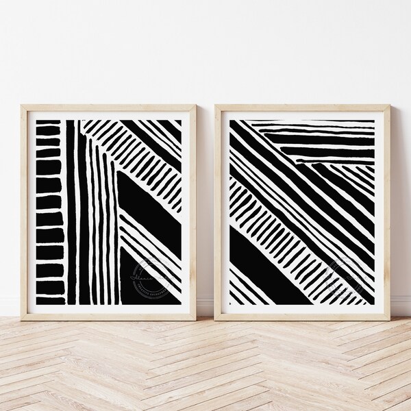 2 Piece Wall Art, Black and White Wall Art Set, 2 Piece Abstract Art, Black White Gray Abstract Art, Set of 2 Prints, Line Artwork