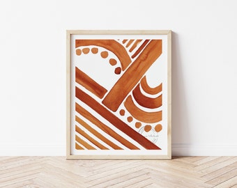 Mid Century Wall Art, Printable Wall Art, Terra Cotta Wall Art, Minimalist Wall Art, Home Decor, Simple Artwork, Line Artwork, Watercolor