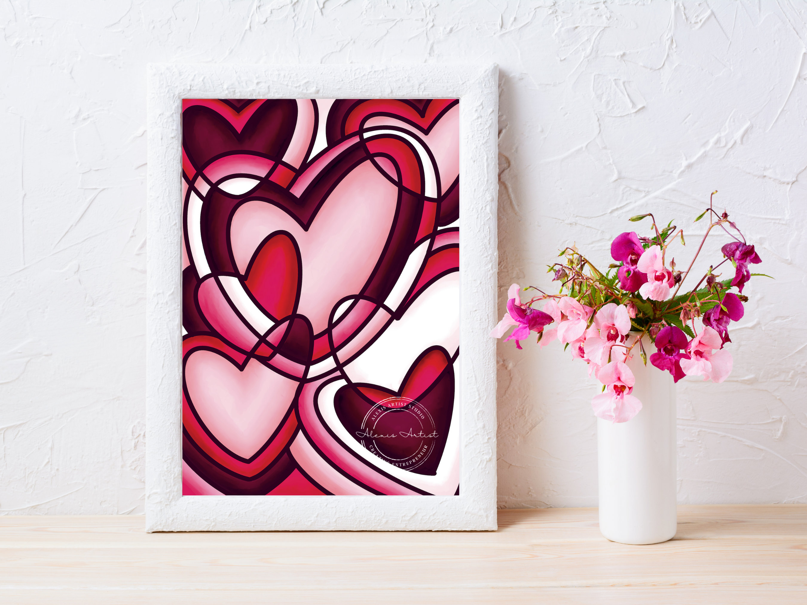 Pink Girly Wall Art Printable, Cute Wall Art, Pink Hearts Nursery Art, Preppy Wall Art, Abstract