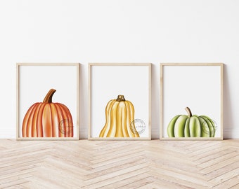 Fall Wall Art Printable Set of 3 Prints, Thanksgiving Decor 3 Piece Pumpkin Printable Wall Art, Fall Decor Set of 3 Prints, Pumpkin Prints