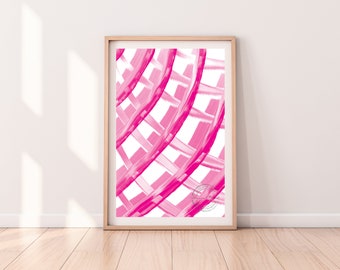 Hot Pink Wandkunst, Preppy Wall Art, Wohnheim Zimmer Dekor Rosa, Preppy Gemälde, Rosa Quadrat druckbare Wandkunst, Linie Abstrakte Kunst Rosa, Rosa Kunst