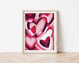 Girly Wall Art Printable, Cute Wall Decor, Little Girl Room Wall Art, Pink Preppy Wall Art, Pink Heart Printable Wall Art Abstract Heart Art