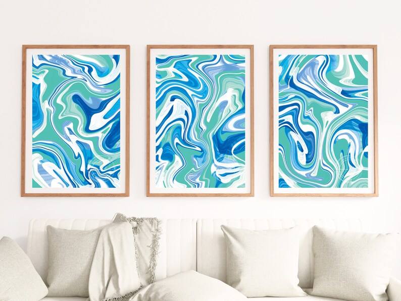 Preppy Wall Art Blue Set of 3, Preppy Room Decor Set of 3 Blue, Dorm