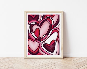 Pink Girly Wall Art Printable, Cute Wall Art, Pink Hearts Nursery Art, Preppy Wall Art, Abstract Heart painting, Bright Pink Nursery Art