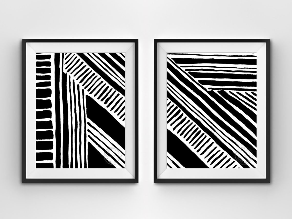 2 Piece Wall Art, Black and White Prints Set of 2, Printable Art, Line ...