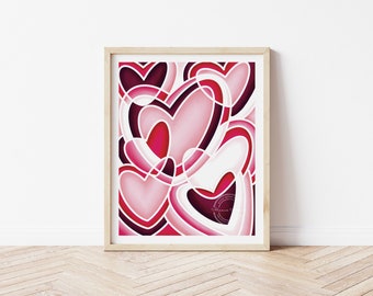 Girly Wall Art Printable, Cute Nursery Wall Art, Pink Kids Art, Preppy Wall Art, Abstract Heart Painting, Bright Pink Nursery Art Printable