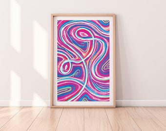 Preppy Wall Art, Preppy Paintings, Hot Pink Wall Art, Pink Square Printable Wall Art, Printable Preppy Room Decor, Line Abstract Art Pink