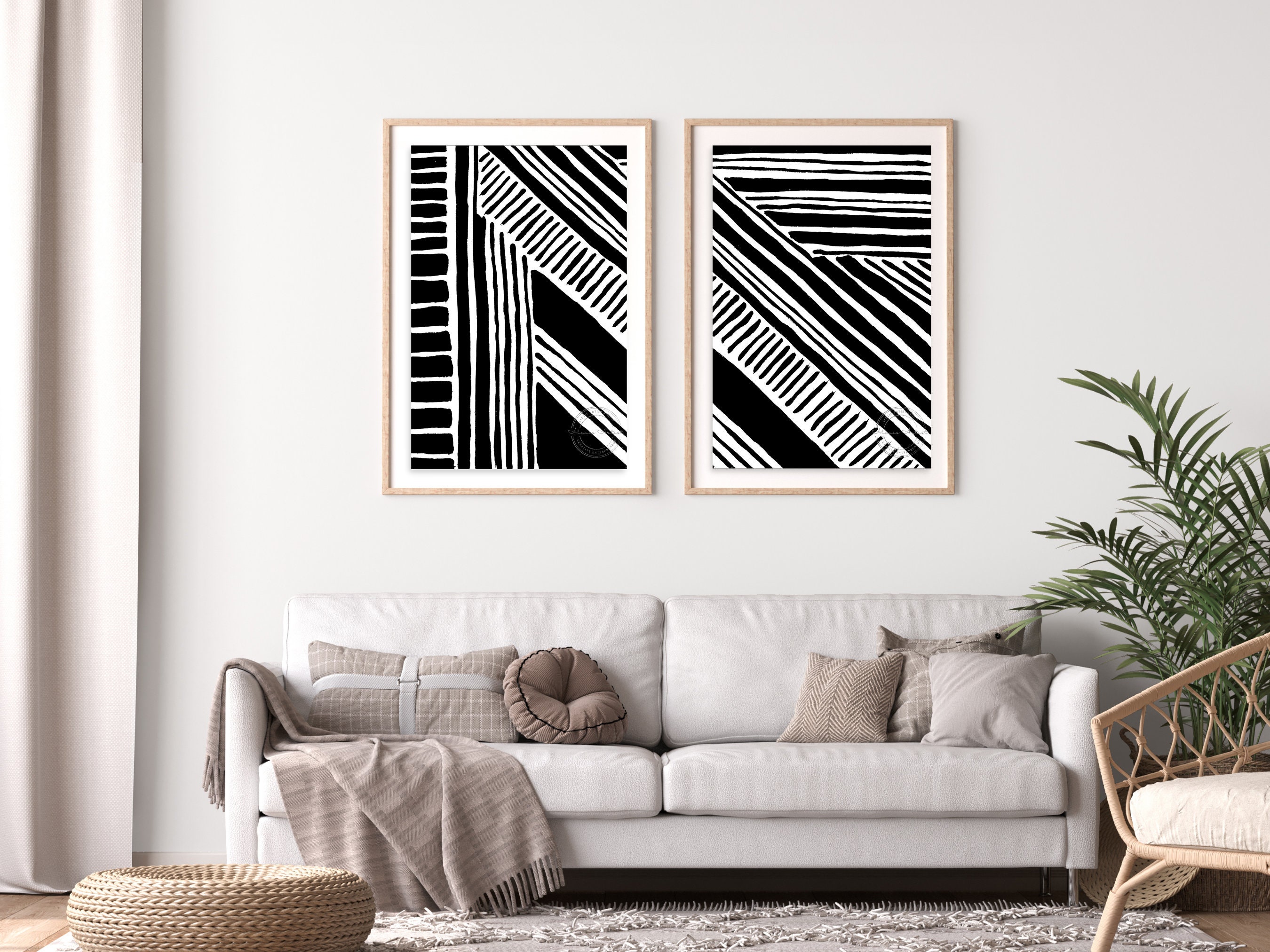 2 Piece Wall Art, Black and White Wall Art Set, 2 Piece Abstract Art ...