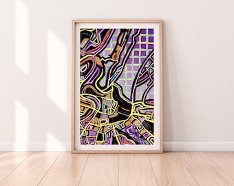 Abstract Map Painting, 24x18 Painting, Extra Large Art Abstract Print, Extra Large Abstract Paintings, Extra Large Abstract Colorful Map
