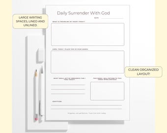 Daily Surrender With God Printable, Christian Prayer and Reflection Worksheet, Scripture Reset PDF