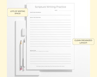Scripture Writing Printable, Bible Verse Memorization, Journal Planner Page, Instant Digital Download PDF