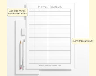 Prayer Request List Printable, Tracker Log, Printable Planner Page, Instant Digital Download PDF