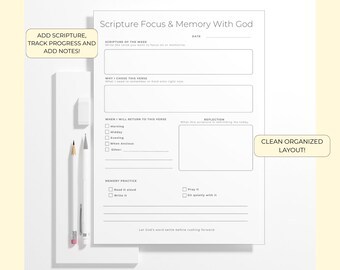Scripture Focus & Memory Printable, Arbeitsblatt zum christlichen Bibelvers, Spaziergang mit Gott Journal Planer, Glaubensreflexion PDF