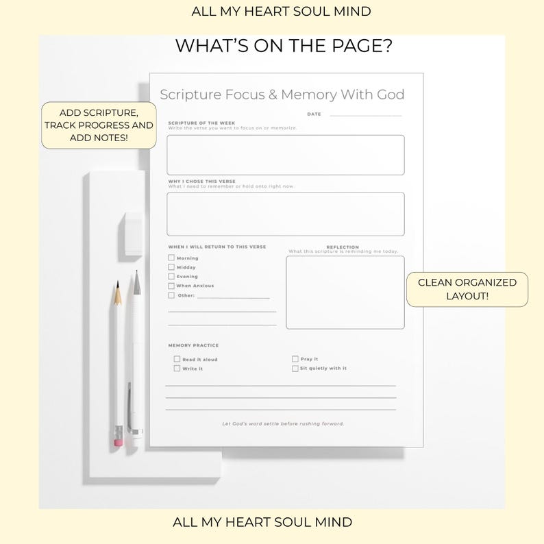 Scripture Focus & Memory Printable, Christian Bible Verse Worksheet, Walk with God Journal Planner, Faith Reflection PDF image 1