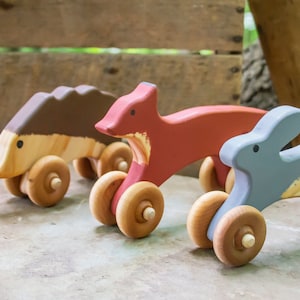 Woodland Animal Push Toys Handcrafted Nature Inspired Montessori image 1