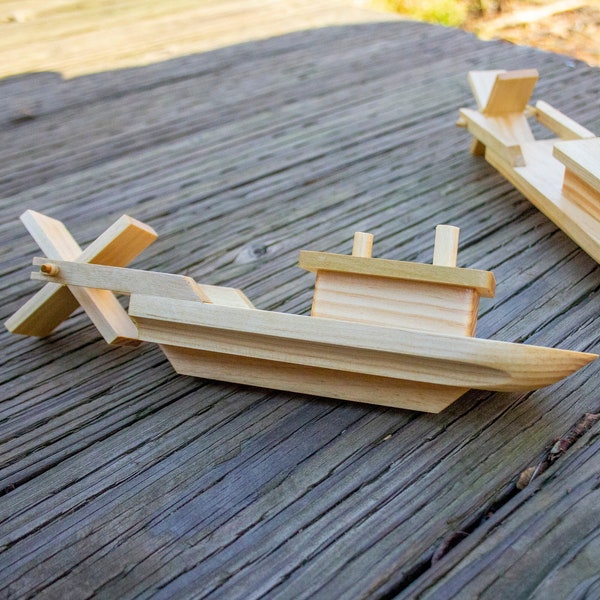 Wooden Steam Paddleboat | Rubber-band Powered | Handcrafted