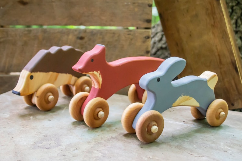 Woodland Animal Push Toys Handcrafted Nature Inspired Montessori image 1