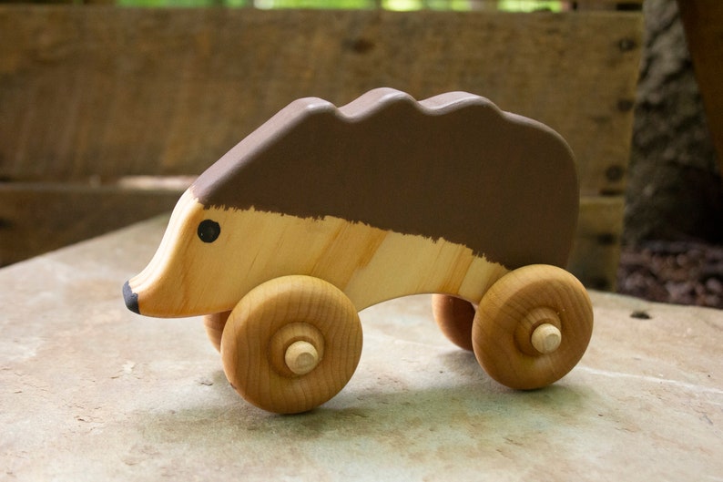 Woodland Animal Push Toys Handcrafted Nature Inspired Montessori Hedgehog