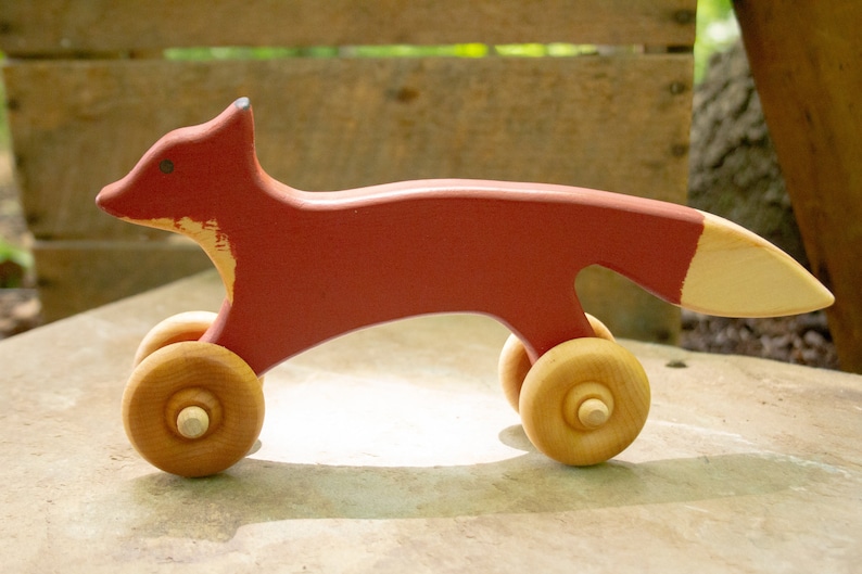 Woodland Animal Push Toys Handcrafted Nature Inspired Montessori Red Fox