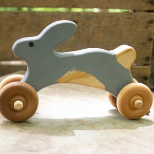 Woodland Animal Push Toys Handcrafted Nature Inspired Montessori Cottontail Rabbit