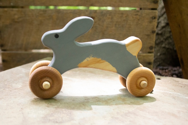 Woodland Animal Push Toys Handcrafted Nature Inspired Montessori Cottontail Rabbit