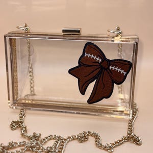 Clear Stadium Approved Football Purse – Game Day Crossbody with Sequin Football & Bow Patches