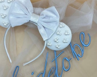 Braut Micky Ohren mit Perlenschleier - Disney Hochzeit Haarband