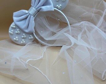 Braut Micky Ohren mit Schleier - Disney Hochzeit Haarband