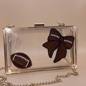 Clear Stadium Approved Football Purse – Game Day Crossbody with Sequin Football & Bow Patches