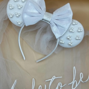 Bride Mickey Mouse Ears with Veil – White Minnie Bridal Ears, Disney Bachelorette, Honeymoon Gift, Wedding Accessories