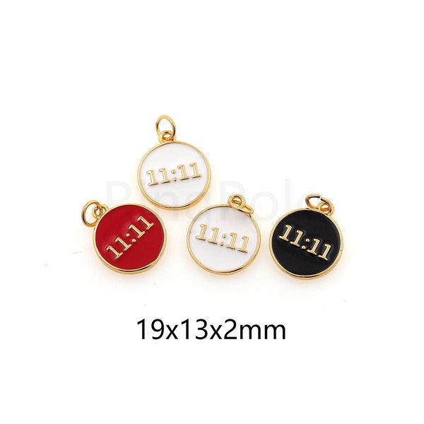 18K Gold Filled 11:11 Pendant,Enamel Angel Number Charm,DIY Jewelry Making Supply