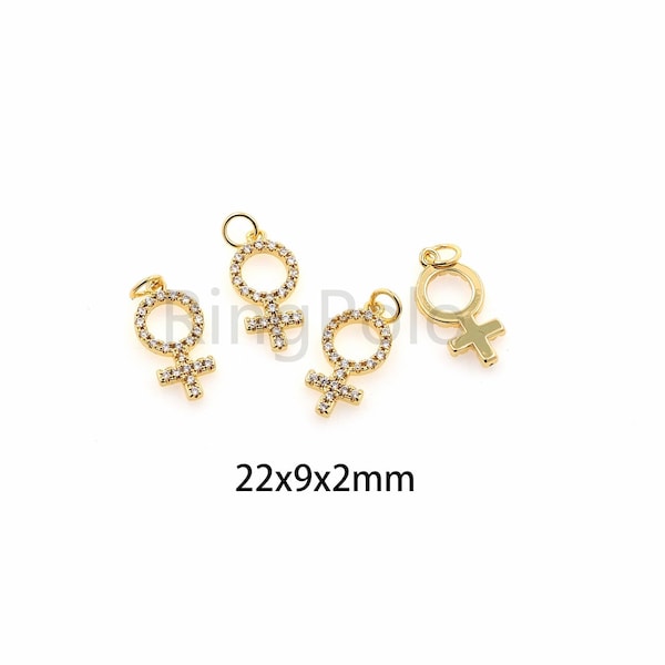CZ Female Symbol Pendant,18K Gold Filled Venus Necklace Charm,DIY Bracelet Necklace Jewelry Making Supply