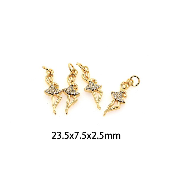 CZ Ballet Dancer Pendant,18K Gold Filled Dancer Charm,DIY Bracelet Necklace Jewelry Making Supply