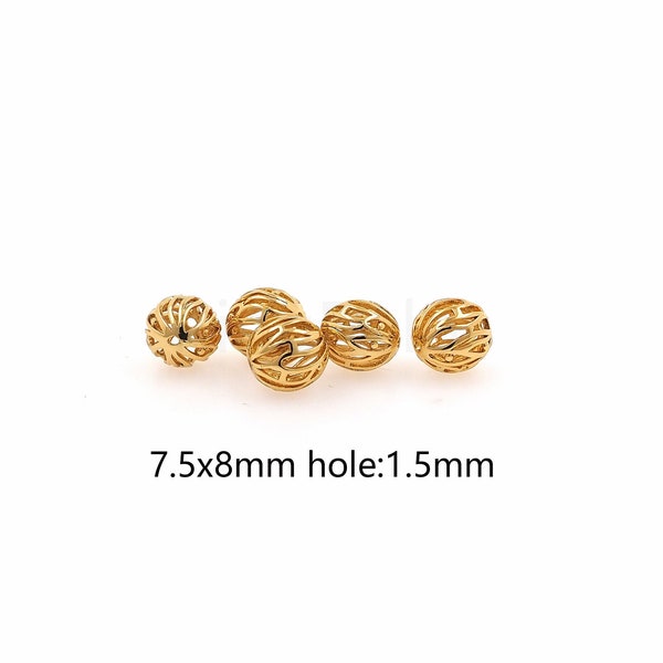 18K Gold Filled Ball Spacer Beads,Gold Filigree Spacer Beads,Hollow Beads,Round Beads,Bracelet Supply Beads