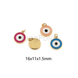 18K Gold Filled Round Eye Pendant,Enamel Coin Charm,DIY Jewelry Making Supply