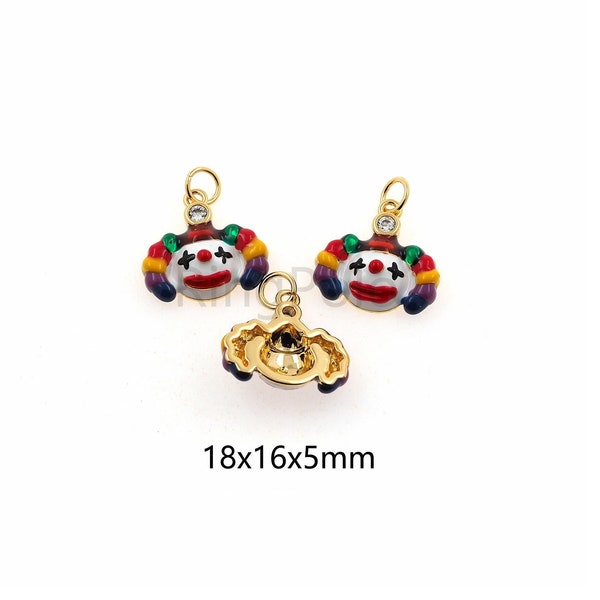 18K Gold Filled Clown Pendant,CZ Micro Pave Enamel Circus Charm,DIY Jewelry Making Supply