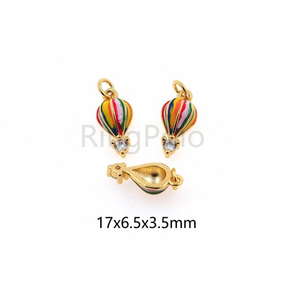 18K Gold Filled Hot Air Balloon Pendant,CZ Micro Pave Enamel Charm,DIY Jewelry Making Supply